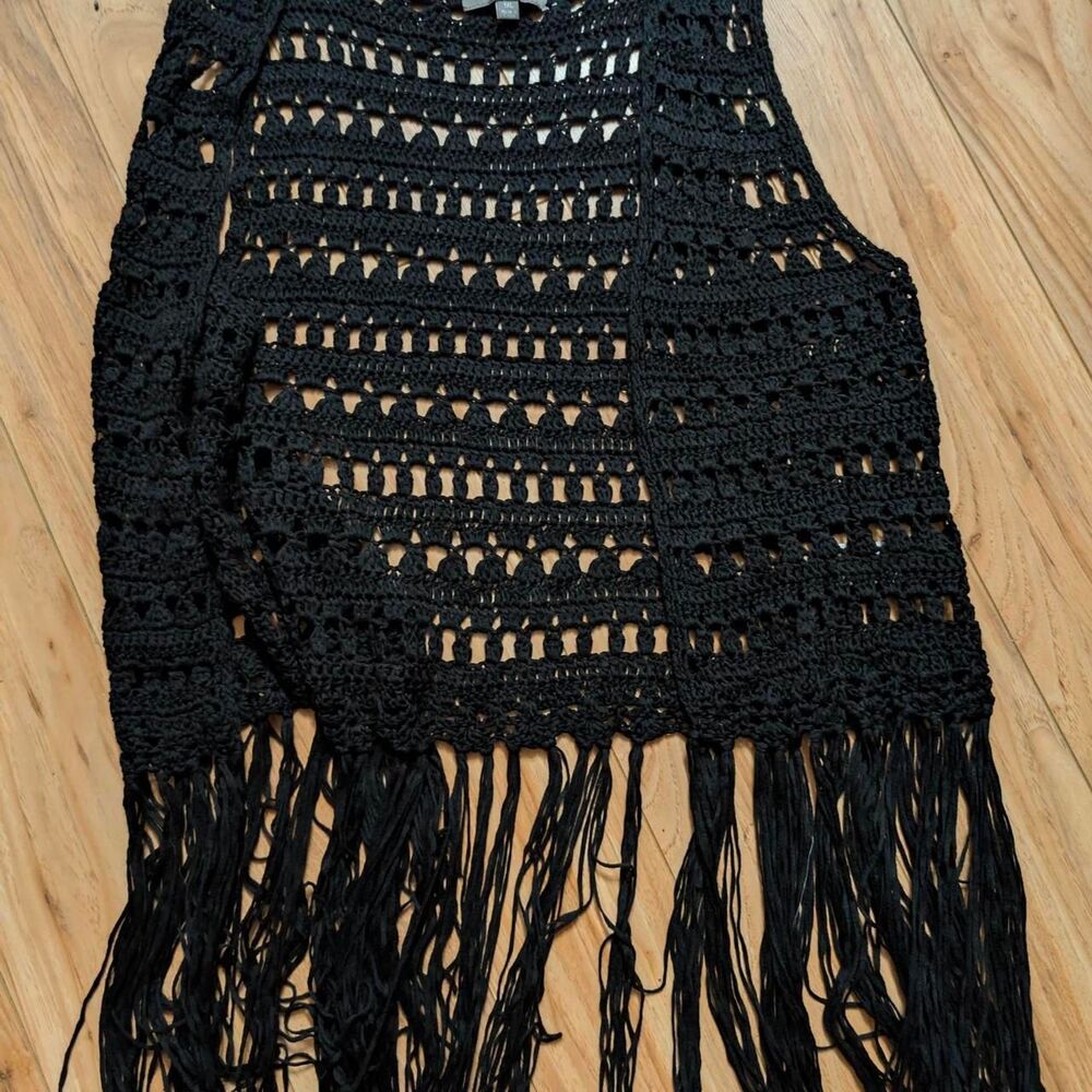 Umgee Black Crochet Fringe Vest | Y2K Boho Festival 1XL
